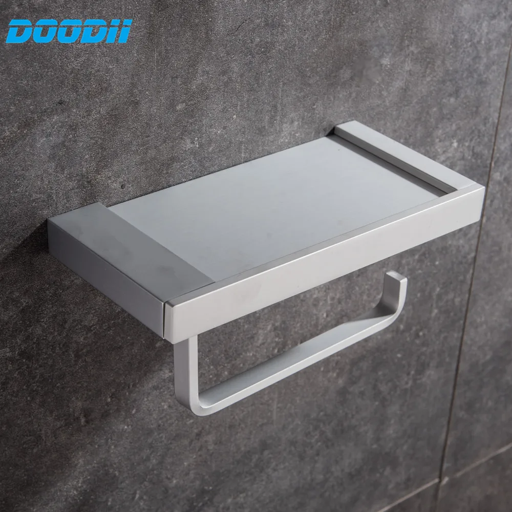 DooDii Stainless Steel&Aluminum Phone Toilet Paper Holder with Shelf Bathroom Mobile Phones Towel Rack Toilet Roll Tissue Holder