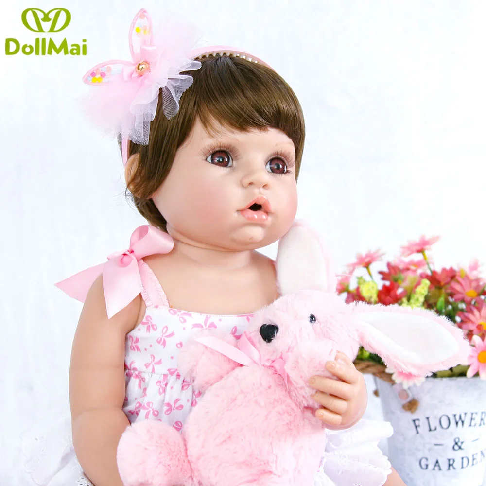 Lovely full silicone reborn baby dolls toys gift for kids 56cm vinyl princess girl adorable dolls bebes reborn de silicone real