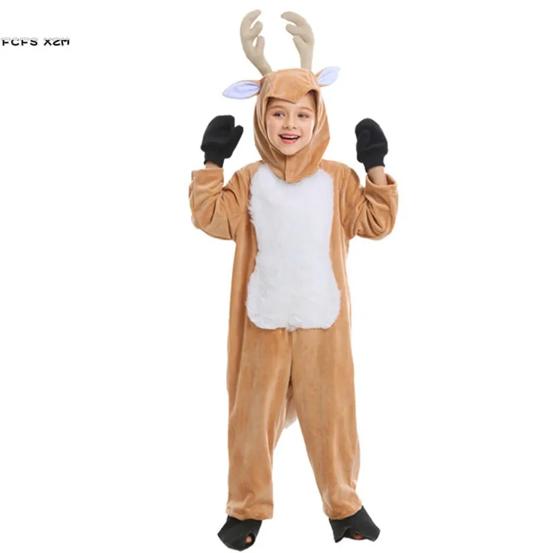 Children Deer Cosplay Halloween Fawn Costume Kids Winter Animal Pajamas Stage Play Christmas Carnival Purim Party Dress