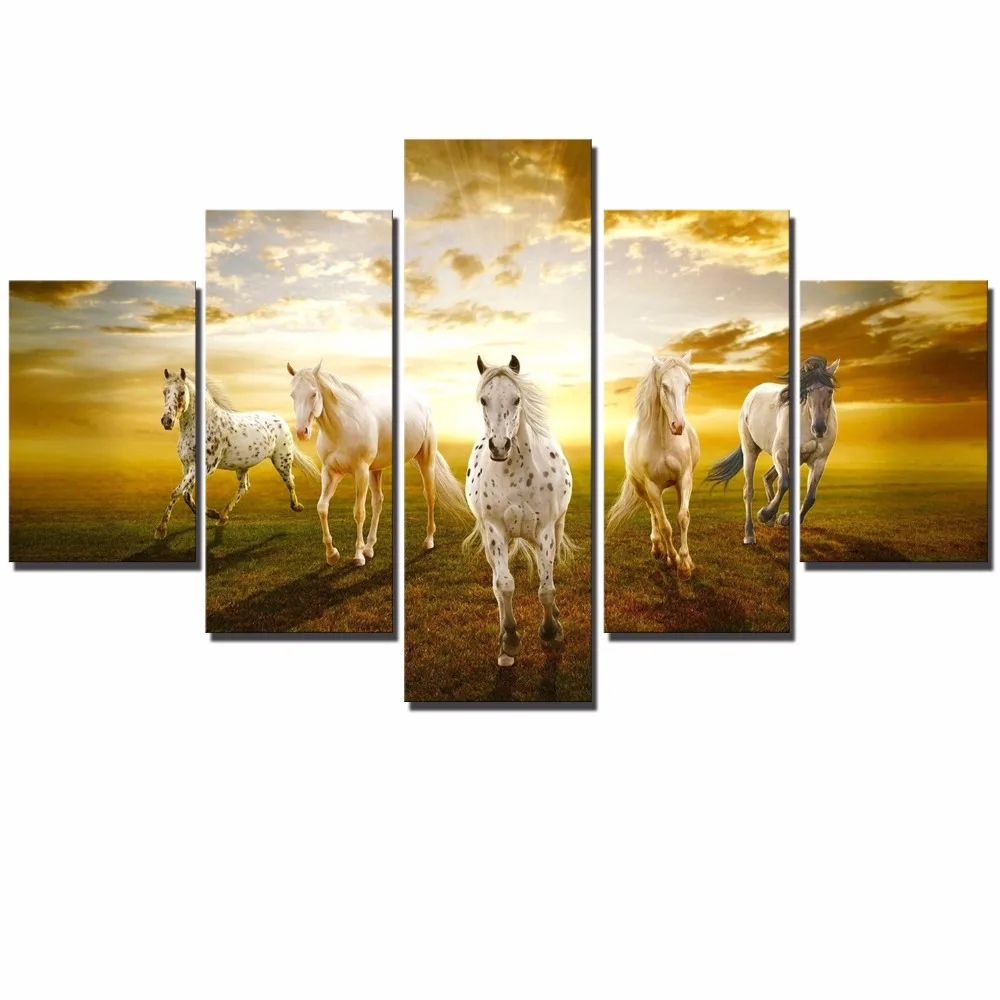 

Running Horses Scenery Wall Art Modular Pictures Sunset Animal Landscape Paintings On The Wall Animals Posters For Home Decor