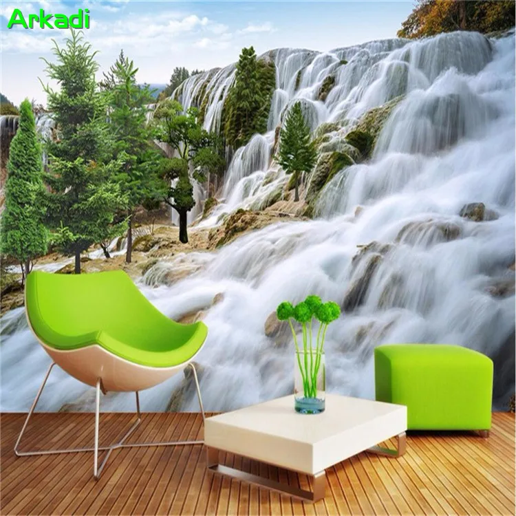 

Any Size Custom Painting Living Room Sofa Landscape Waterfall Nature Landscape Art Photo Wallpaper 3d Photo Mural Decoration