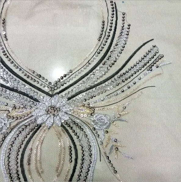 1Piece Beaded Rhinestones Neckline Collar Embroidery Applique Cord Crystal Patches Sew on Clothes Scrapbooking HB131