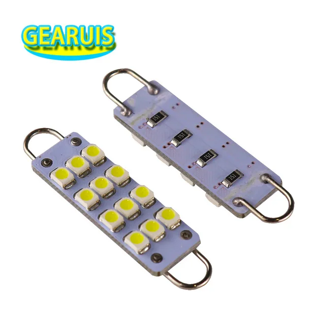 100pcs Rigid loop Festoon 44mm 12 SMD 3528 1210 LED 211-2 211 212 212-2 561 562 Interior Car Dome lamp Map Cargo light White 12V