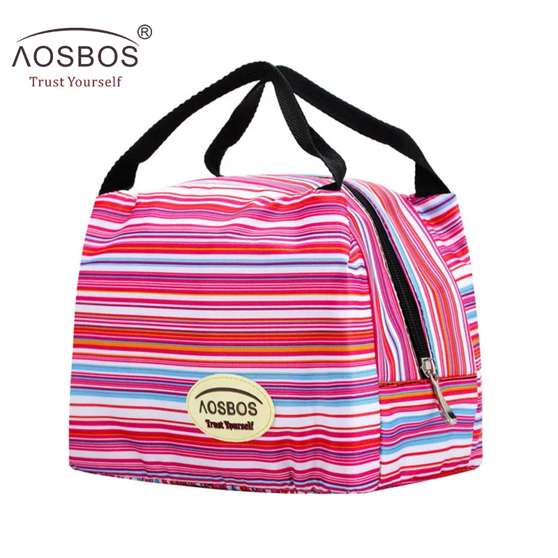 

Aosbos Insulated Lunch Bag Thermal Stripe Tote Bags Print Cooler Picnic Food Lunch Box Bag Fashion Portable Cooler Picnic Box