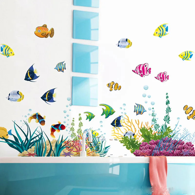 Diy Tropivsl Fish Nursery Room Wall Sticker Home Decor Decal Removable Art Kids 3D Stickers For Bathroom Cartoon Undersea World