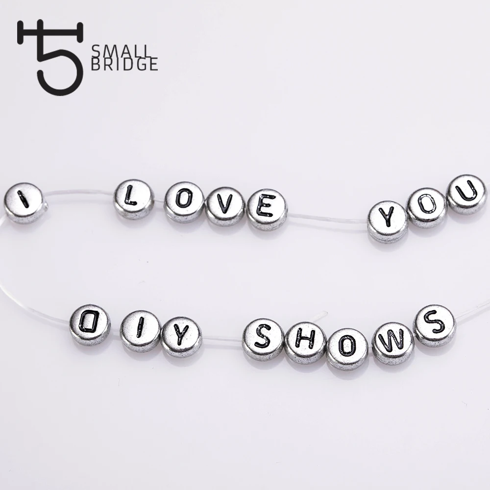 4*7mm Silver colour Letter Alphabet Beads For Jewelry Making Diy Accessories Flat Round Plastic Acrylic Beads Wholesale P604