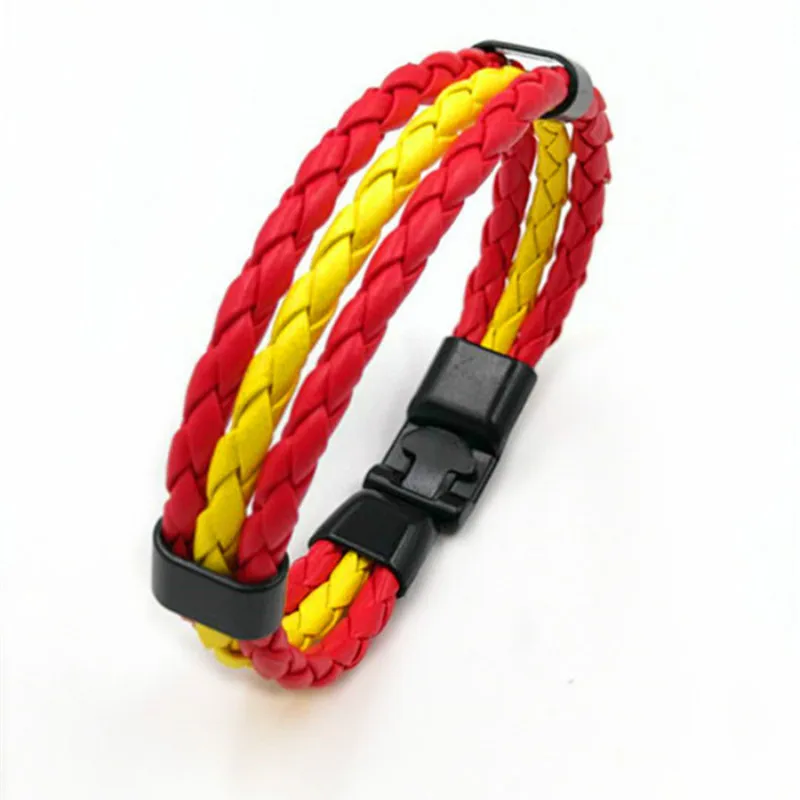 2019 National Flag Braided Leather Bracelets Country Russia Spain France Germany Wristband for Sports Football Fans Jewelry