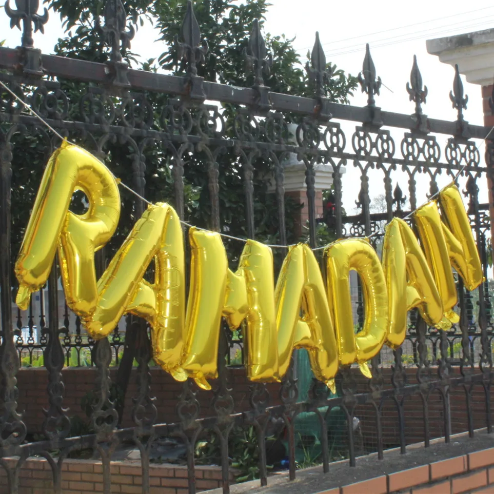 

Silver Ramadan Mubarak Letters Metallic Foil Hanging Balloons RAMADAN Banner Islamic Gift Ramadan