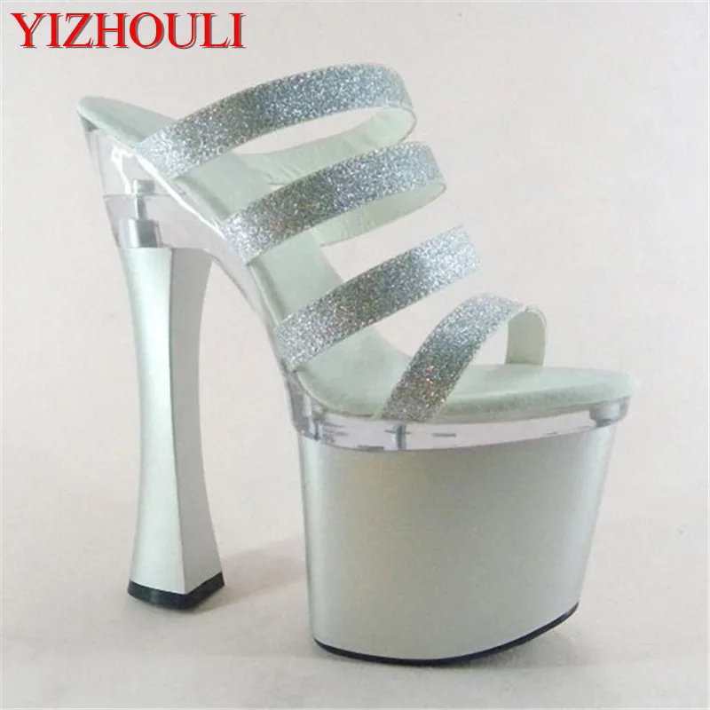 

Sexy Glitter 18cm Ultra High Heels Sandals Fashion 7 Inch Platforms Shoes Spool Heel Dance Shoes Party Slippers