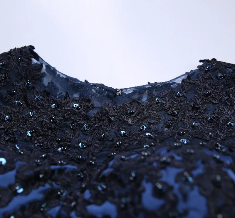 Robe De soirée longue bleue avec dentelle noire brodée, manches 2017, robes De fête mère De la mariée, nouvelle collection 3/4