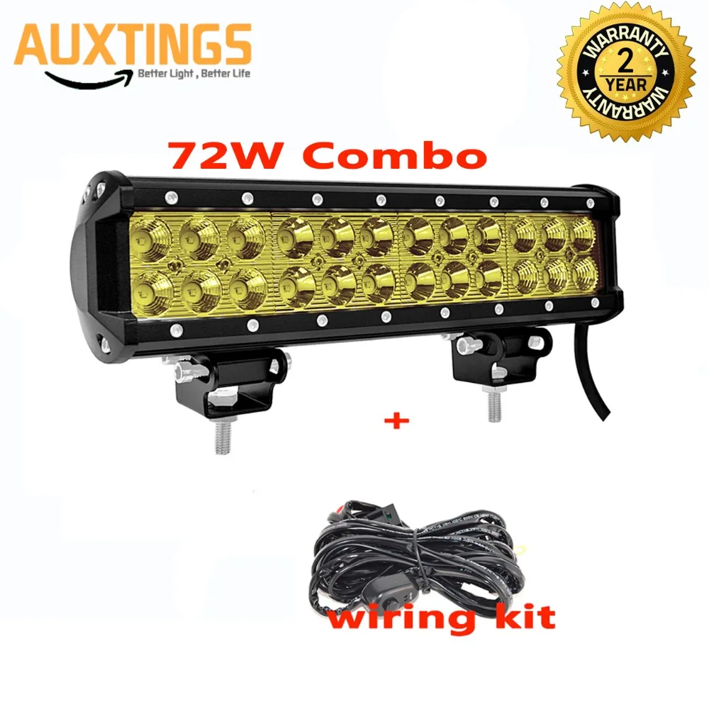 

12" 72W Yellow LED Work Light LED Bar Light Fog Lamp for Motorcycle Tractor Boat Off Road 4WD 4x4 Truck SUV ATV Combo Beam