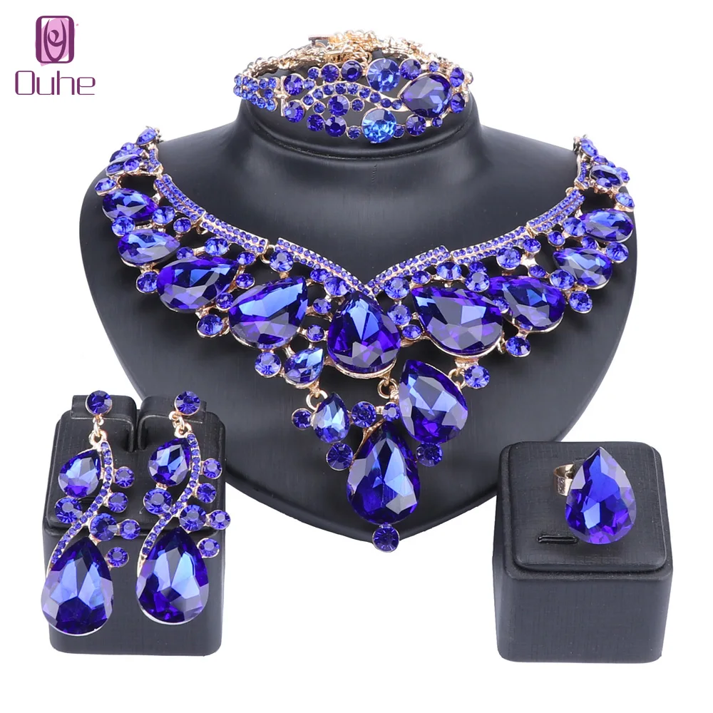 Women Bridal Jewelry Sets Wedding Necklace Earring Bracelet Ring For Brides Bridesmaid Party Accessories Crystal Decoration