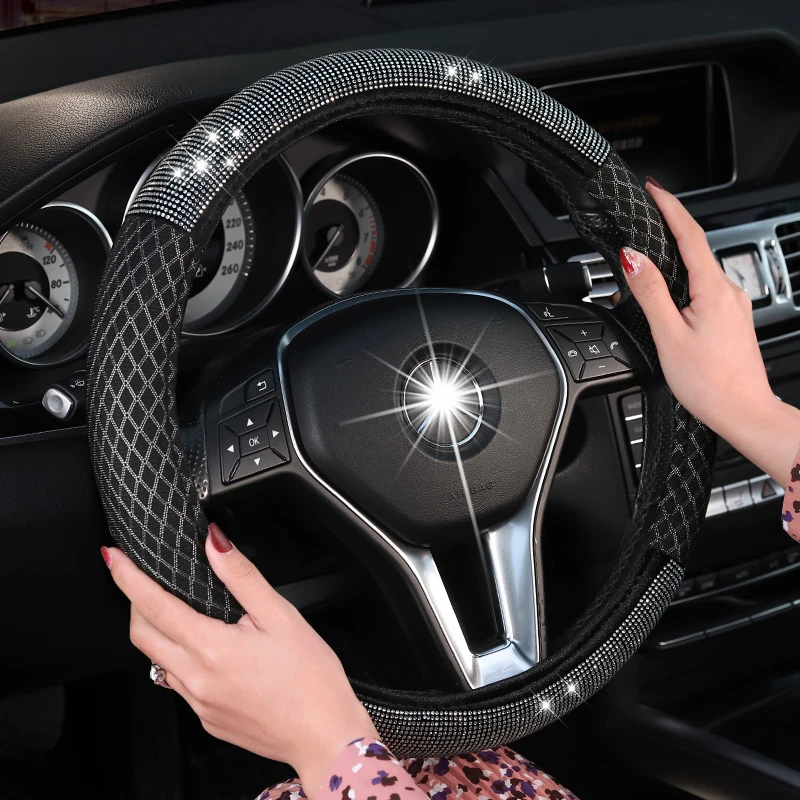 Universal Size Bling Crystal Steering Wheel Cover Ice Silk Steering-wheel covers Auto Interior Accessories Car Styling for girls