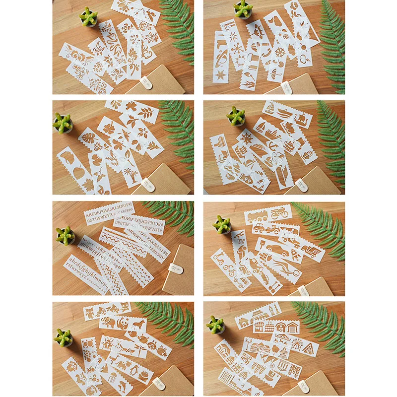 8PCS DIY Creative Drawing Painting Template Art Graphics Symbols Multi-function Ruler Learning Toys For Children Kids Student