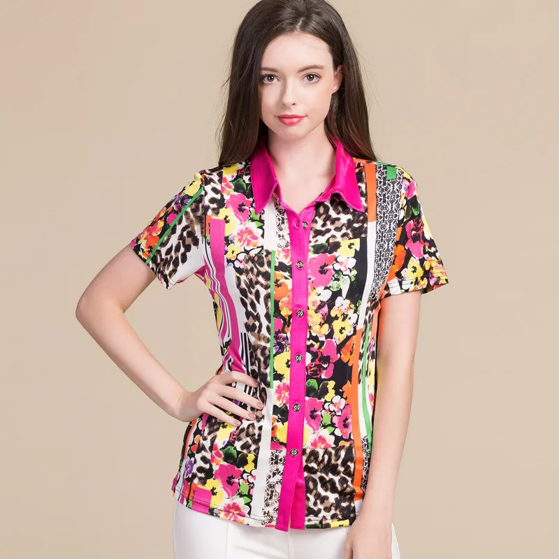

2019 Summer Ladise 100% Nature Silk Short Sleeved Shirt Large Size Silk Double-sided Knitted Shirt