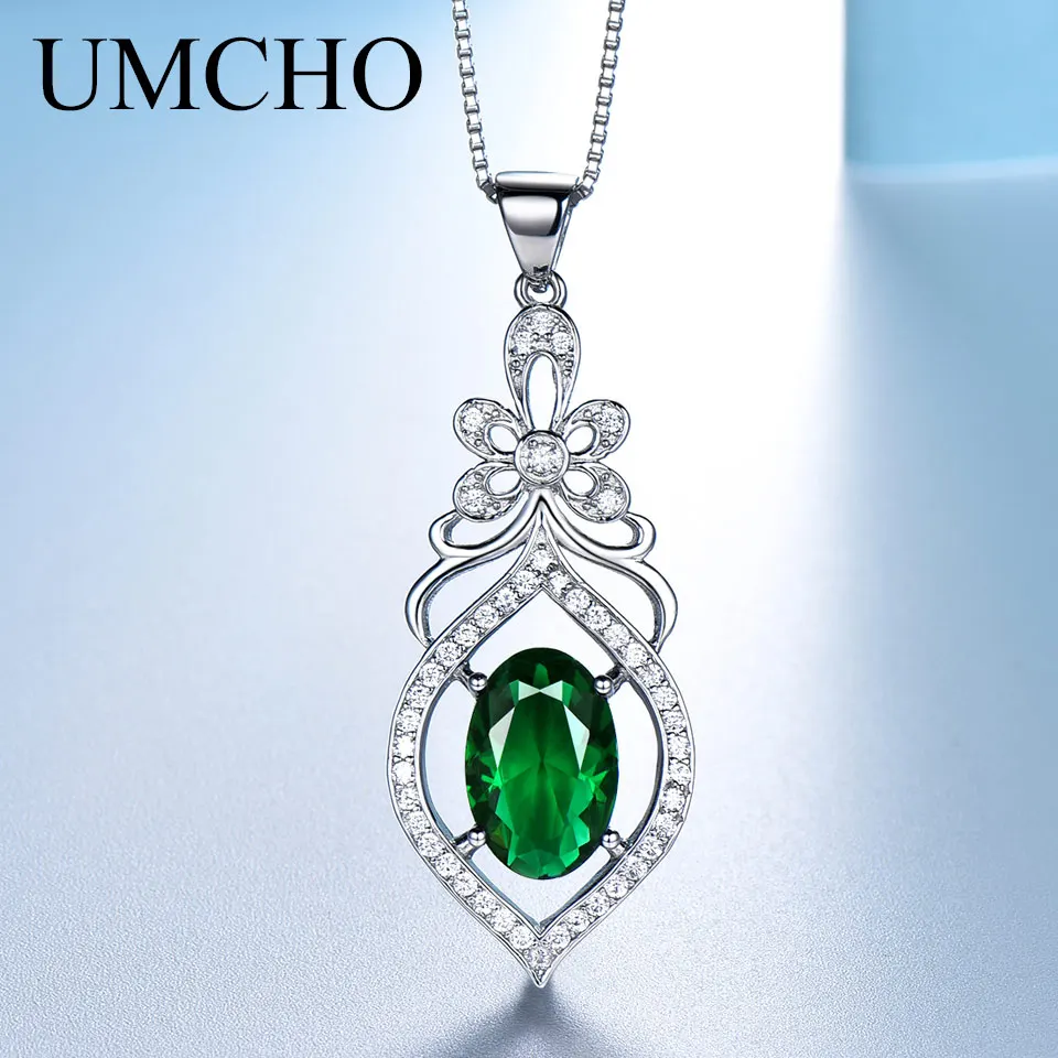 

UMCHO Natural Emerald Pendant 925 Sterling Silver Original Fine Jewelry Women's Choker Necklace Korea Luxury High Quality