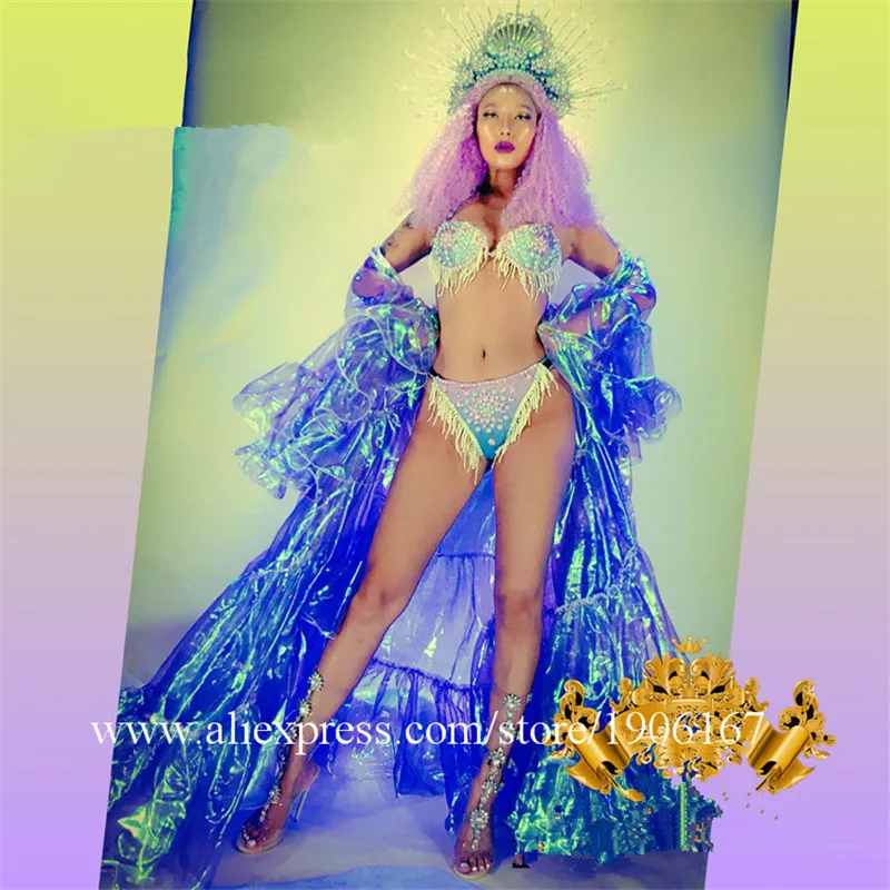 

Nightclub Wigs Shell Headdress Sexy Lady Party Event Bikini Dance Suit DS Clothes Halloween Christmas Masquerade Cosplay Cloak