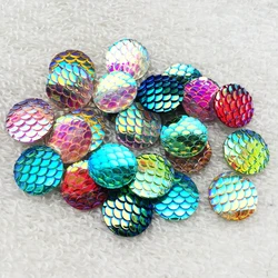 Diy 30pcs/lot 16mm AB Resin Fish Scale Flatback Rhinestone Round Strass Wedding Decoration Buttons  A64