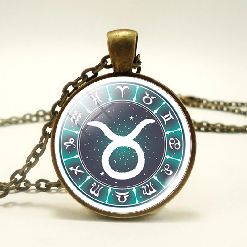 Constellations Necklace Pendant for Women Retro Zodiac Time Gem stone Necklace Fashion Christmas Jewelry Gift