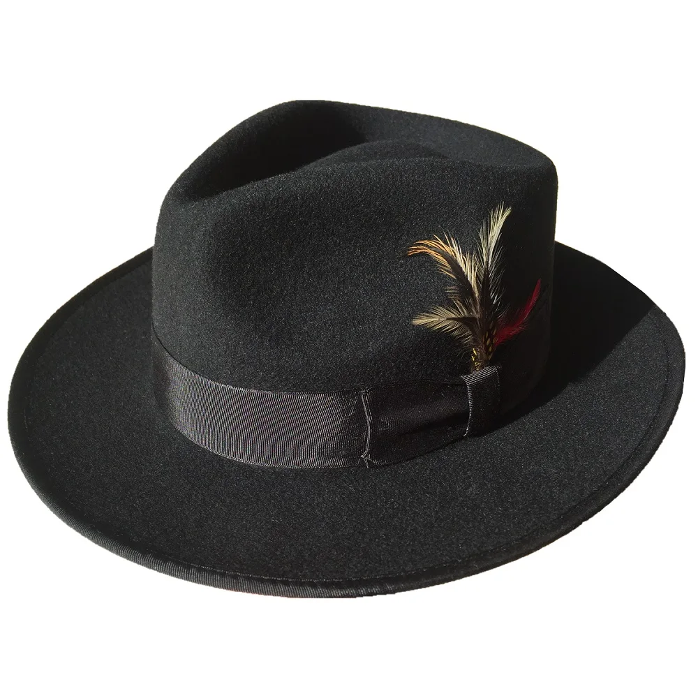 

Classic Black Wool Felt Men's Felt Gangster Fedora Hat