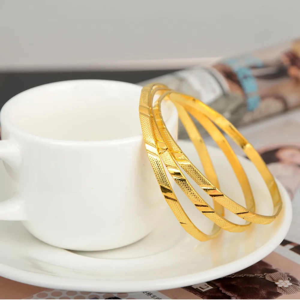 3Pcs/Set Gold Color Alloy Children Golden Bangle Simple Design &Bracelets For Girl Birthday Gifts Accessories