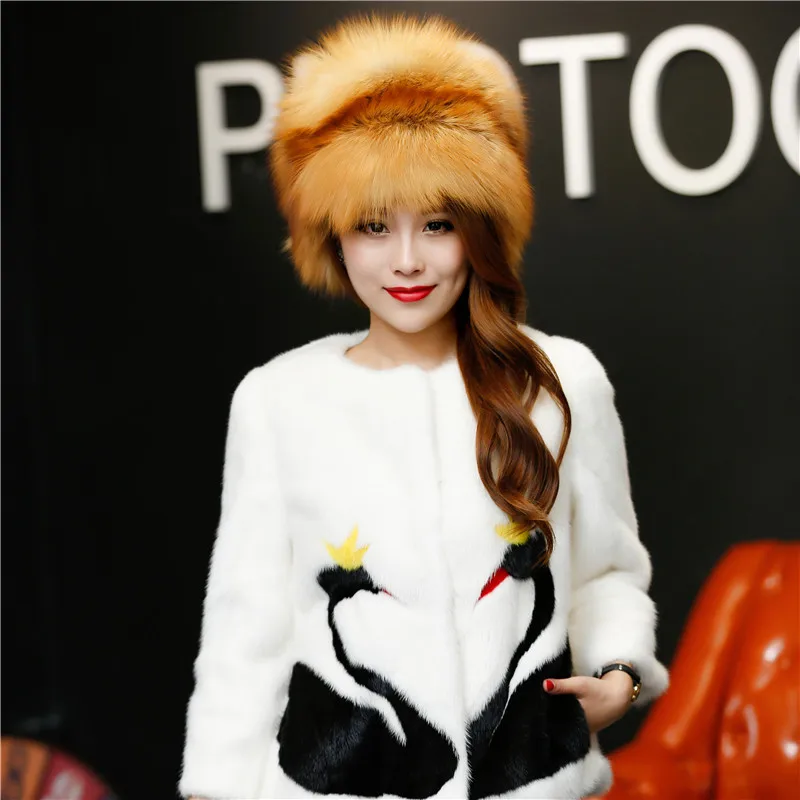 

Red Fox Fur Hat 100% Real Fur fox With ear cap woman winter great circle hat