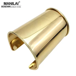 MANILAI Simple Design Smooth Alloy Cuff Bracelets For Women Statement Jewelry Classic Big Bangle Manchette Punk Accessories