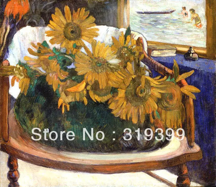

Paul Gauguin Oil Painting Reproduction on Linen canvas, sunflowers on an armchair 2,100%handmade,Free Shipping,high Quality
