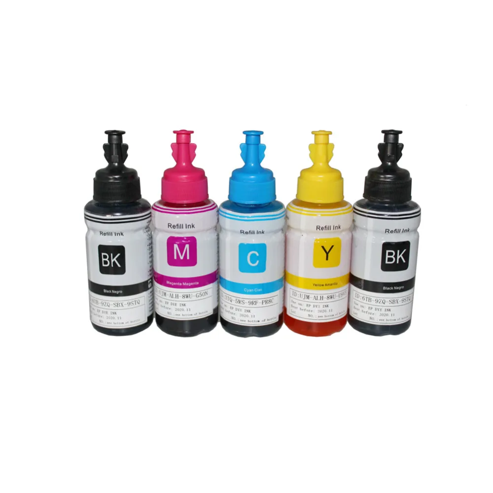 A pack of 5 pcs Refill dye Ink kits for Epson printer L100 L110 L120 L132 L210 L222 L300 L362 L366 L550 L555 L566 L312 L355