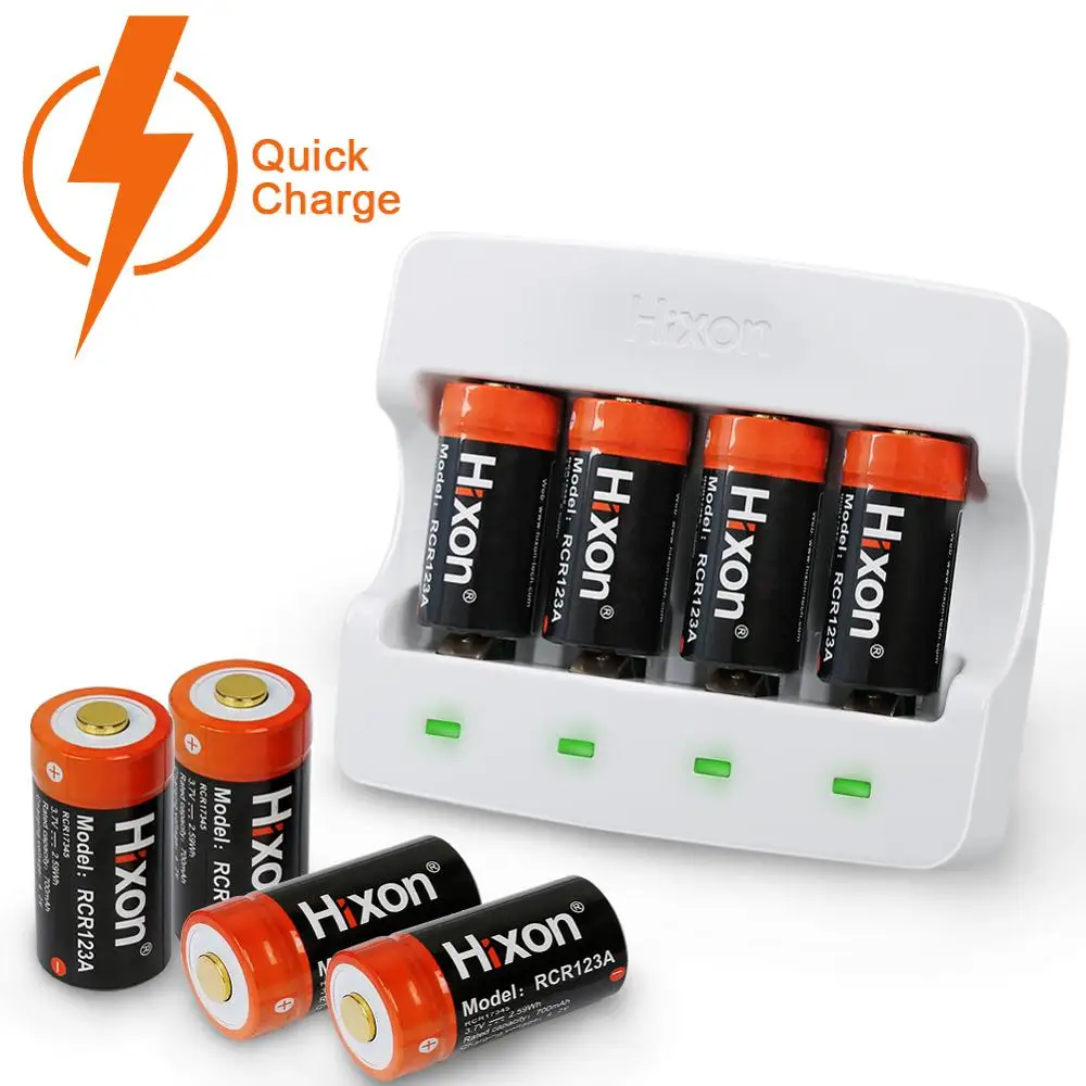 Batteria e caricabatterie da 8 pezzi RCR123A batteria protetta ricaricabile agli ioni di litio da 700mAh per fotocamera Arlo HD e Reolink Argus UL e FCC certificato