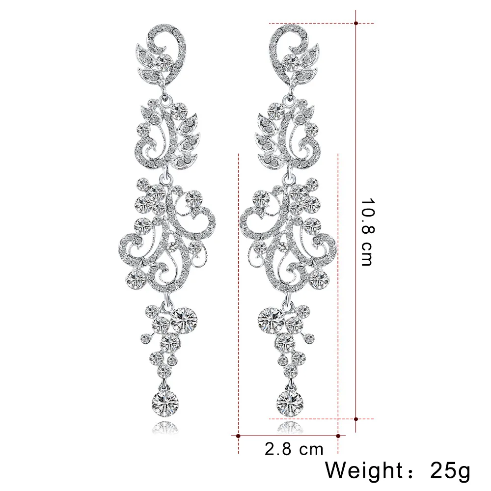 TREAZY 2019 New Silver Color Crystal Long Dangle Earrings for Women Wedding Drop Earings Bridal Brincos Fashion Jewelry Gifts