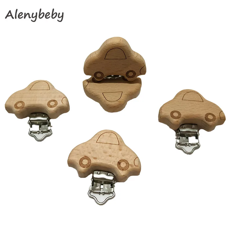 20pc Beech Wooden Aniamls Pacifier Clip Baby Dummy Clips Holder Soother Food Grade Wood Teething Pacifier Chain Accessory