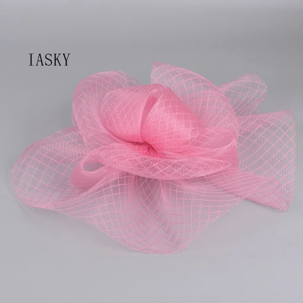 2019 Large Fascinator Hat Hair Clip Bride Ladies Wedding Mesh Strip Headpiece Cocktail Party PInk Yellow Party Hair Accessories