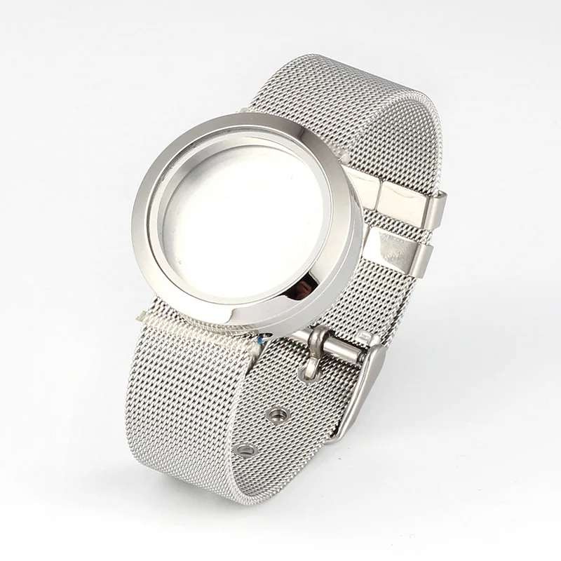 316L Stainless Steel Waterproof 25mm/30mm Screw Top Floating Locket Bracelet with Mesh Watchband