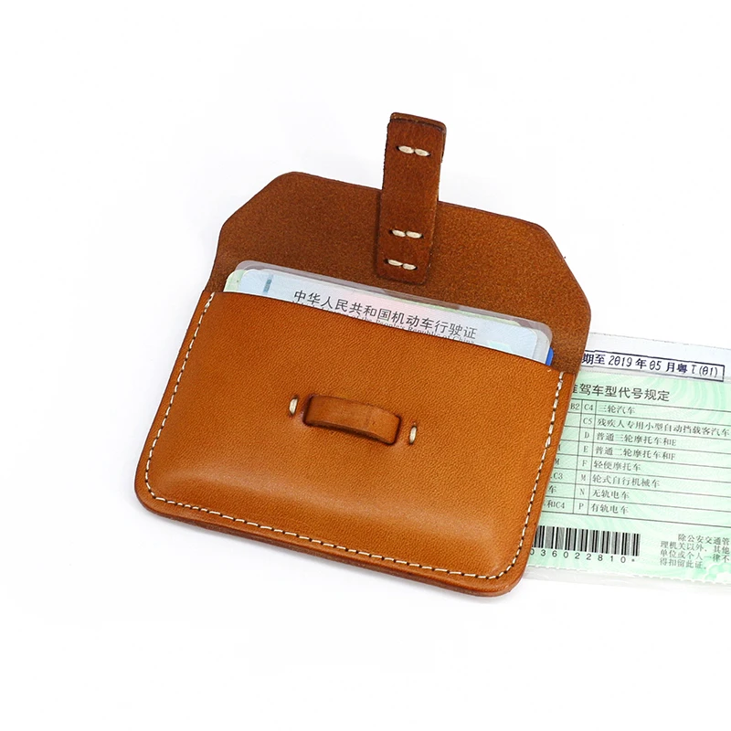 Business Card Case Genuine Leather Handmade Vintage Small Id/Name Credit Card Wallets Retro Mini Coin Purses Hasp Pouch Bag