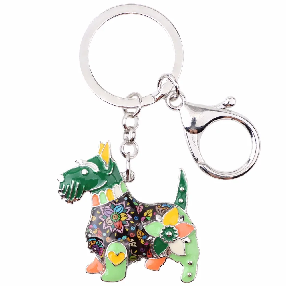 Bonsny Enamel Metal Scottish Terrier Dog Key Chain Key Ring Jewelry For Women Girl Bag Pendant Charm Car Keychain Accessories