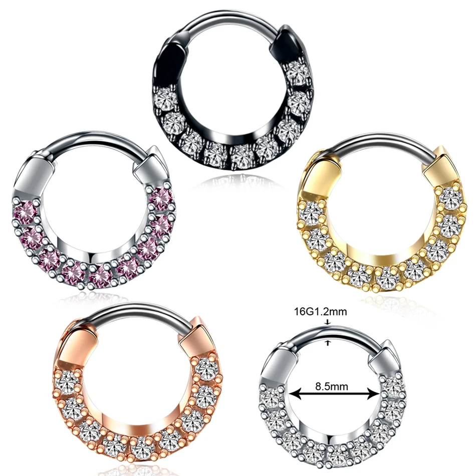 1PC Copper Nose Hoop Septum Rings Crystal Ear Helix Clicker Piercings CZ Cartilage Daith Rook Earring Tragus Piercings Jewelry