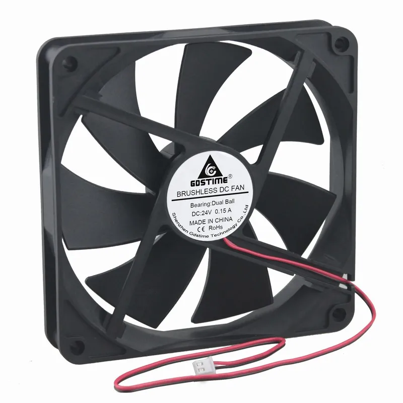 

Gdstime 2 Pcs DC 24V PC Case Brushless Cooling Fan 140*140*25mm Two Ball Bearing 14025B 140mm x 25mm 14cm Big Cooler 2Pin