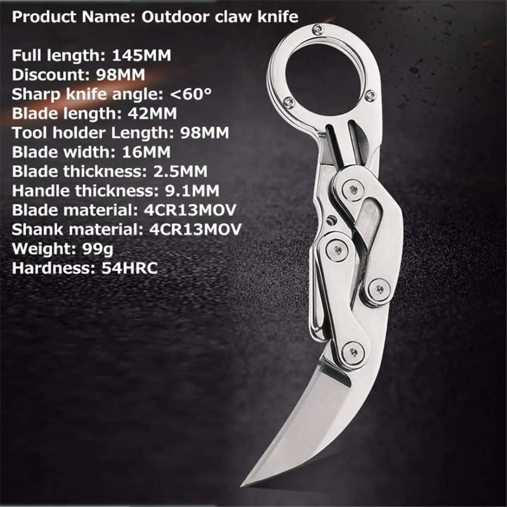 Outdoor Survival Kit Folding Self-defense Claw Knife Mechanical Stainless Steel Tools Camping Portable Cutting Rope Knife