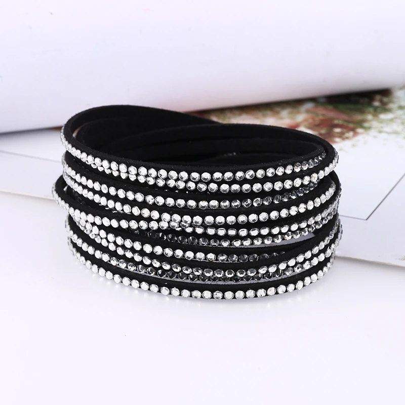 HOCOLE 2019 New Charm Rhinestone Crystal Leather Bracelets For Women Bohemian Vintage Bracelet Statement Fashion Jewelry Gifts