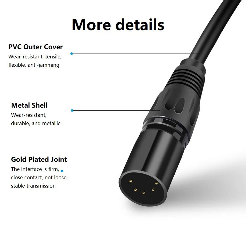 Cable de Audio XLR de 5 pines de alta calidad 5 P XLR a XLR 5 pines macho a hembra 16*0,18/OFC * 4C + BC 80*0,1/TC OD6.0 PVC
