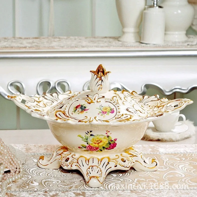 C classic luxurious gilt ornaments high-grade ceramic fruit bowl candy dish wedding gift