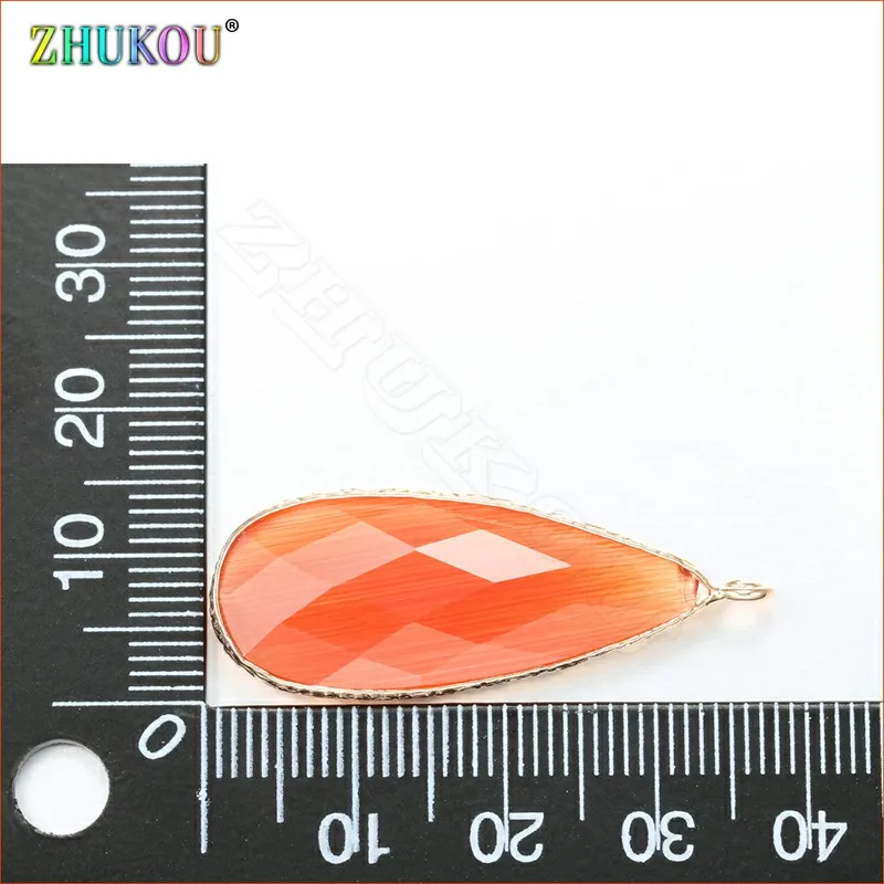 ZHUKOU 15x38mm Gradient Glass Pendant Brass Cubic Zirconia Charms for DIY Necklace Jewelry Making Accessories Model:VD401