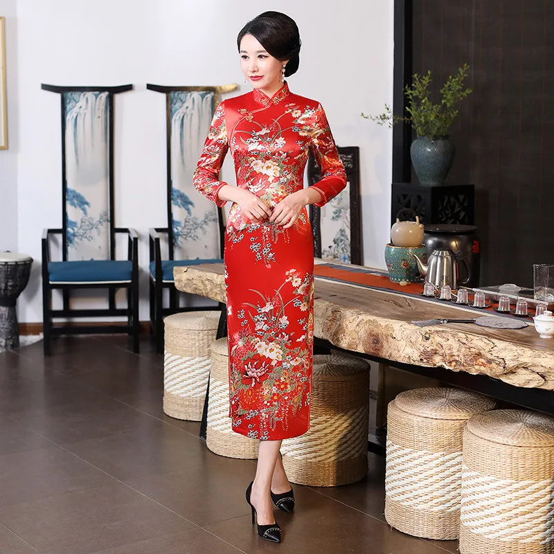 Plus Size XXXL Women Classic Cheongsam Rayon Floral Elegant Evening Party Dress Traditional Mandarin Collar Chinese Qipao