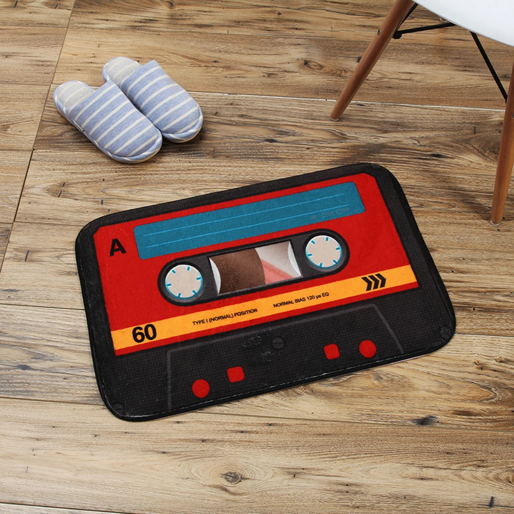 40x60cm Retro Creative Cassette Tape Anti-slip Mat Coral Velvet Mat Kitchen Bathroom Entrance Welcome Doormat Home Decor hot !!!