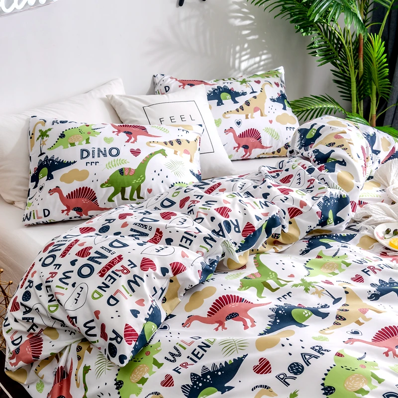 Cartoon Kids Bedding Set Crib Twin Baby Children Duvet Cover Set 2/4PCS Bed Linen Set Dinosaur No Filler Home Textile