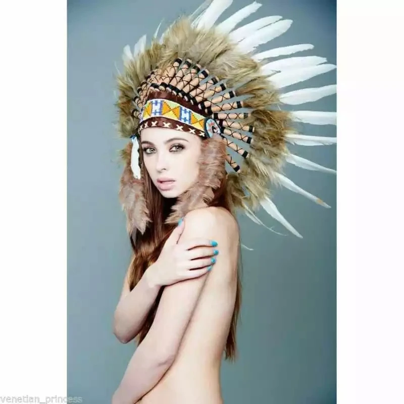 Indian feather headdress Chief white headpiece hat for stage performance