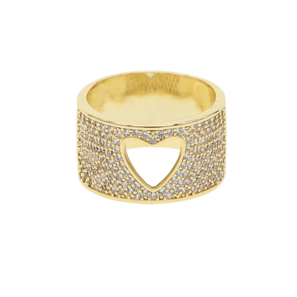 Sdzstone Yellow Gold color Radiant Hearts Clear CZ Finger Ring Women Mother Gift Jewelry