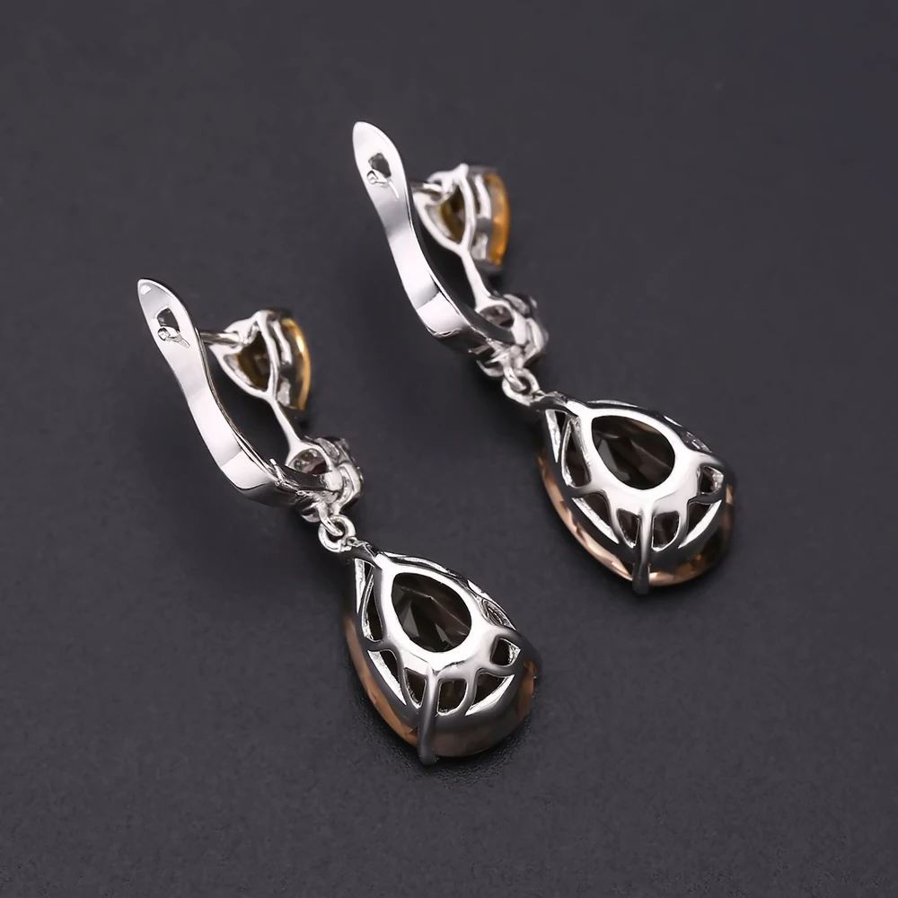 GEM\'S BALLET MixGemstones Natural Smoky Quartz Citrine Garnet Earrings 925 Sterling Silver Drop Earrings For Women Fine Jewelry