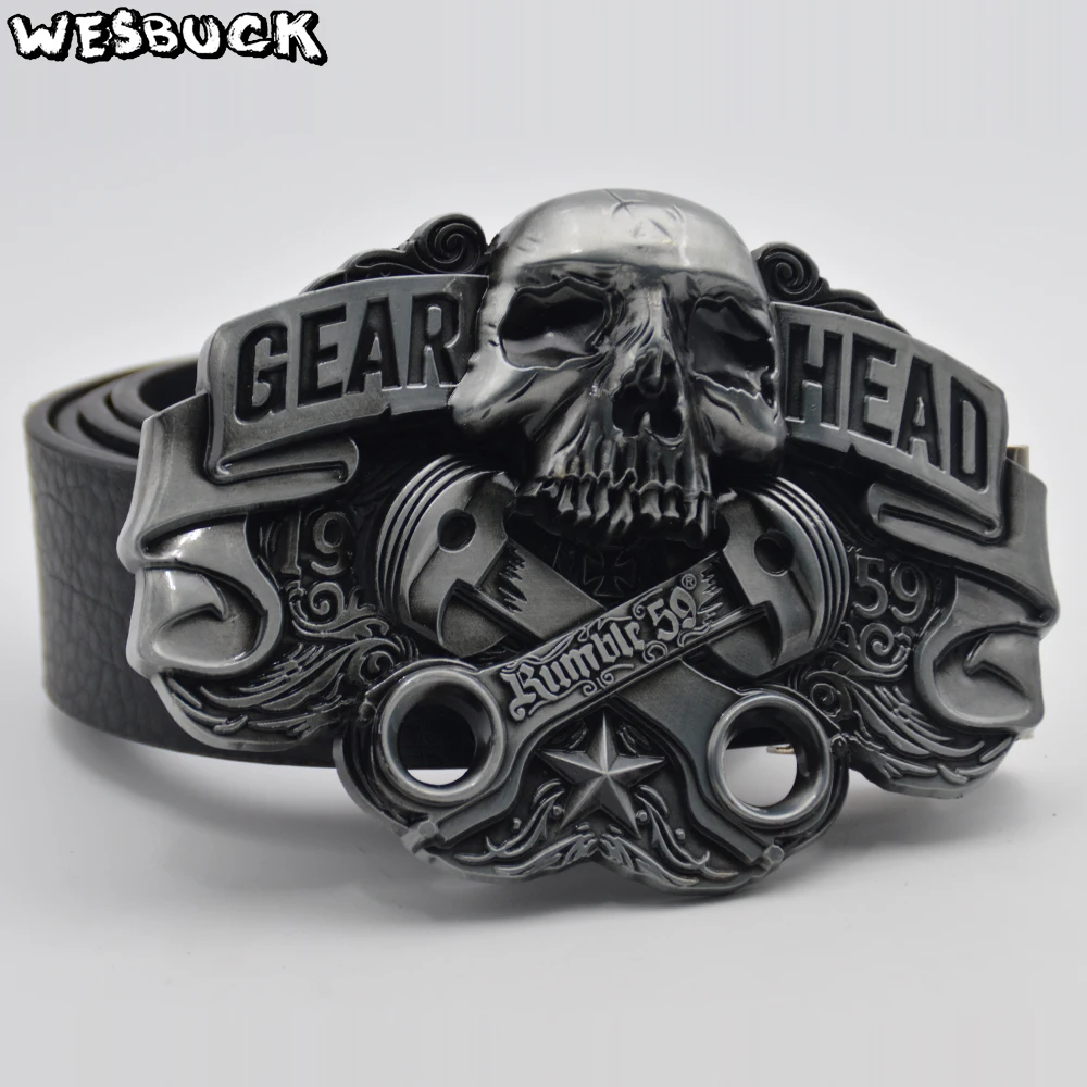 WesBuck Brand New Style High quality Skull men\'s Women Metal belt buckle With PU Belt Holiday gifts